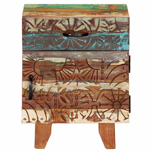 247911 vidaXL Hand Carved Bedside Cabinet 40x30x50 cm Solid Reclaimed Wood