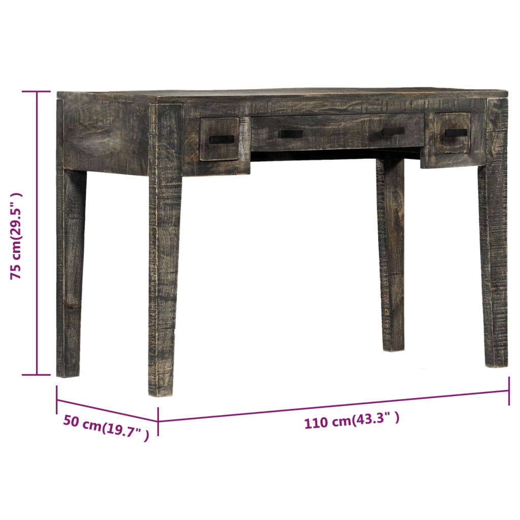 247913 vidaXL Desk Black 110x50x75 cm Solid Mango Wood