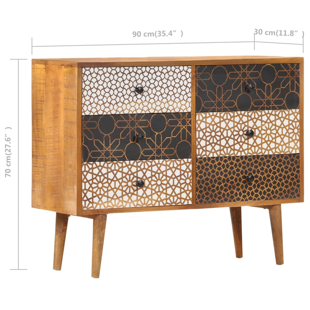 vidaXL Sideboard | Brown with printed patterns | Solid mango wood, MDF | Medium
