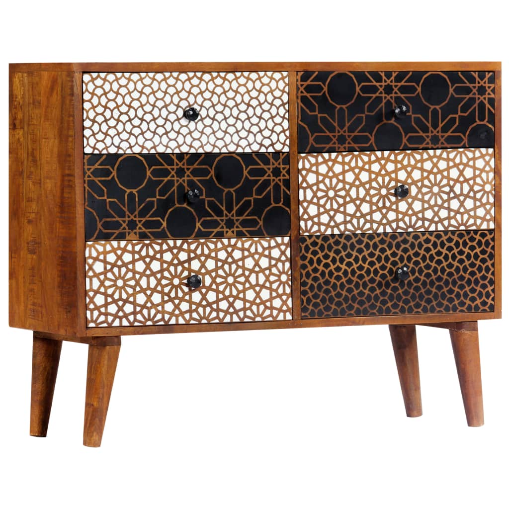 vidaXL Sideboard | Brown with printed patterns | Solid mango wood, MDF | Medium