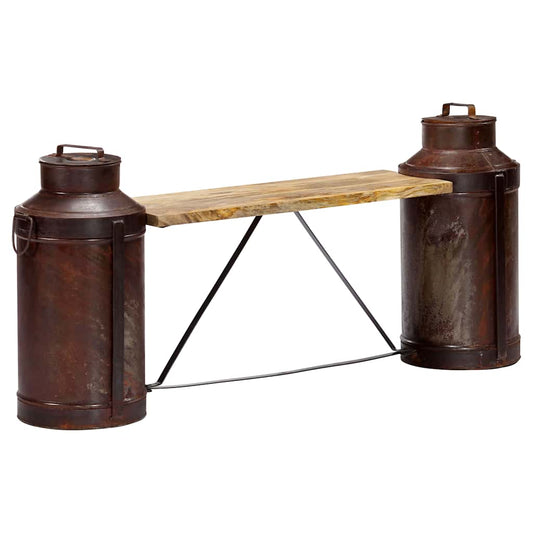 vidaXL Milk Bottle Bench | Brown, Natural | Solid Mango Wood and Recycled Iron