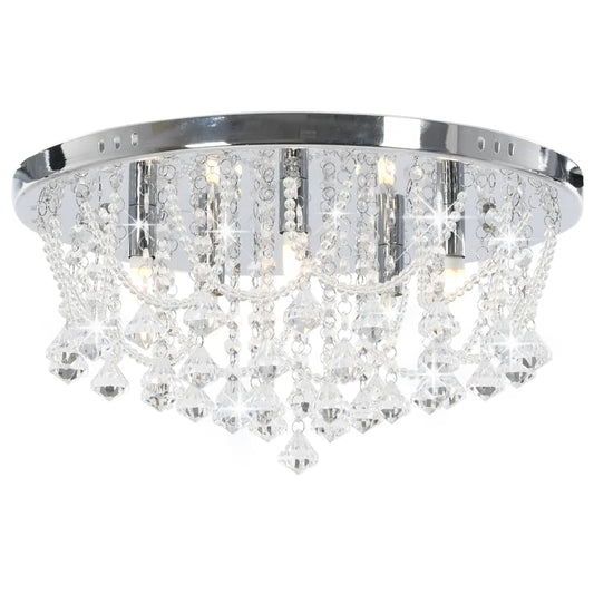 281583 vidaXL Ceiling Lamp with Crystal Beads Silver Round 4 x G9 Bulbs