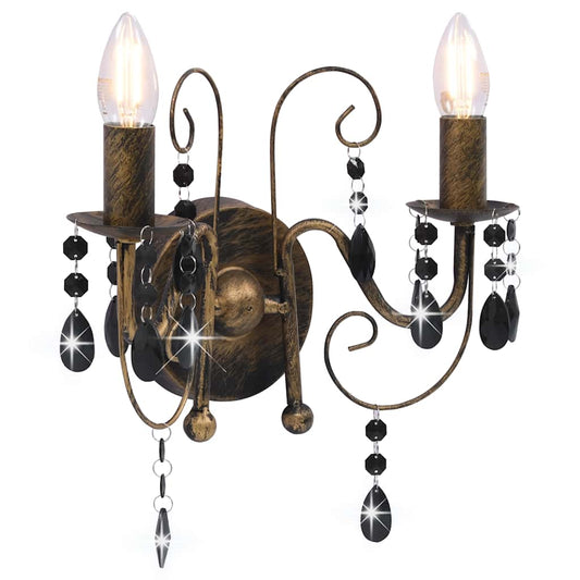 281591 vidaXL Wall Lamp with Beads Antique Black 2 x E14 Bulbs