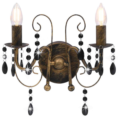 281591 vidaXL Wall Lamp with Beads Antique Black 2 x E14 Bulbs