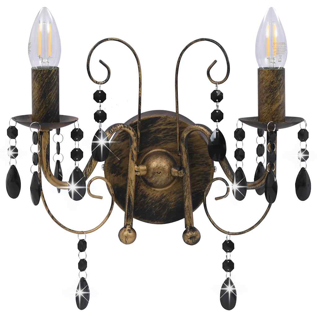 281591 vidaXL Wall Lamp with Beads Antique Black 2 x E14 Bulbs