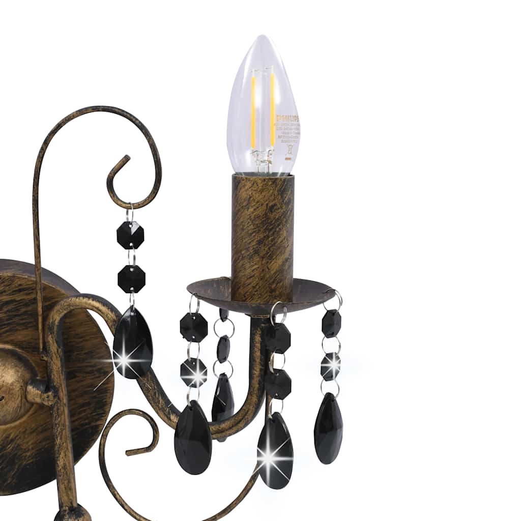 281591 vidaXL Wall Lamp with Beads Antique Black 2 x E14 Bulbs
