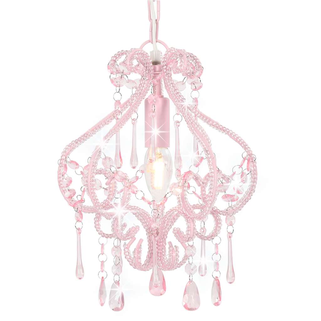 281595 vidaXL Ceiling Lamp with Beads Pink Round E14