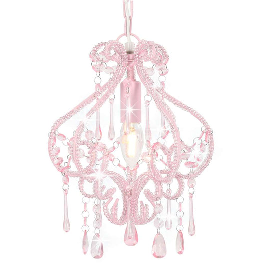 281595 vidaXL Ceiling Lamp with Beads Pink Round E14