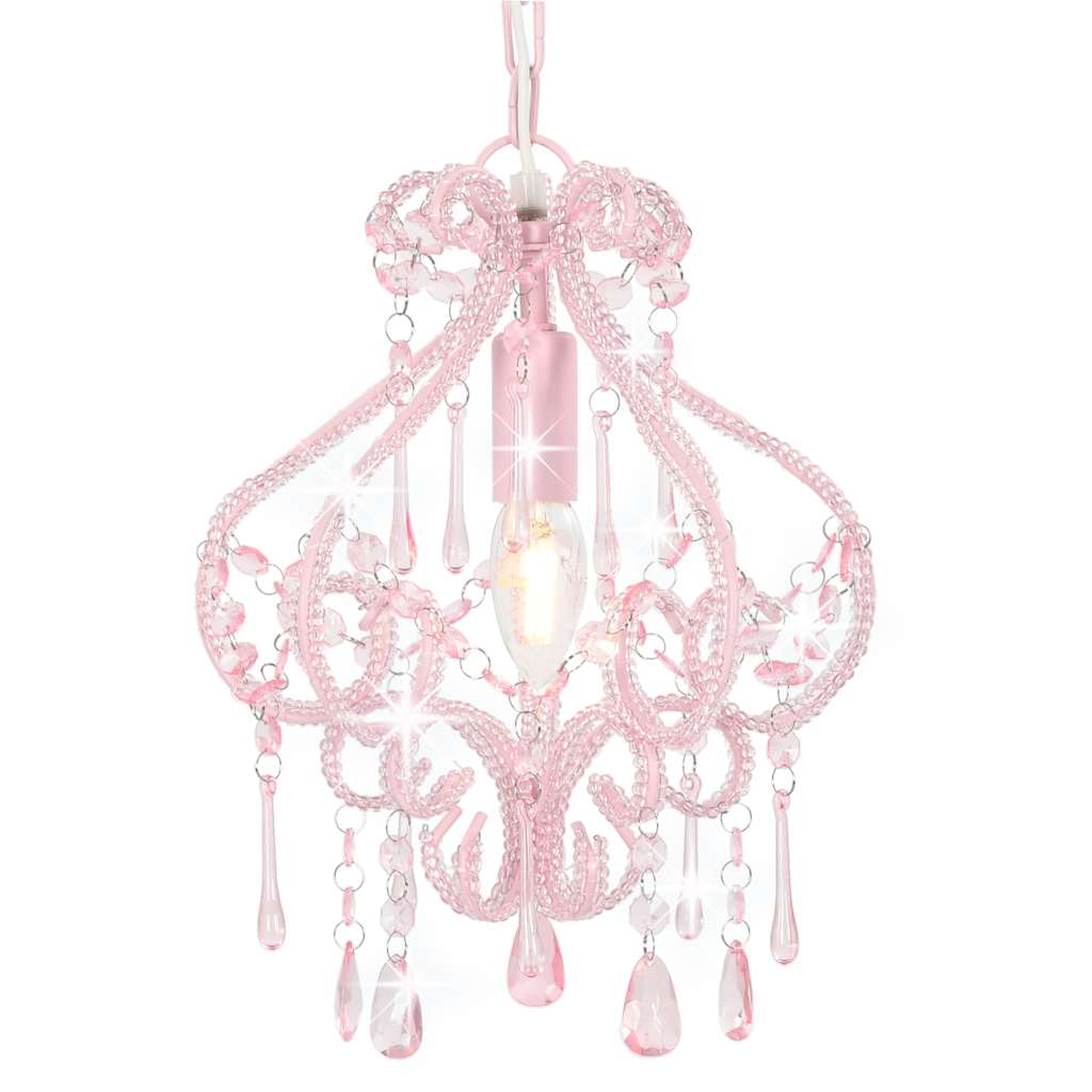 281595 vidaXL Ceiling Lamp with Beads Pink Round E14