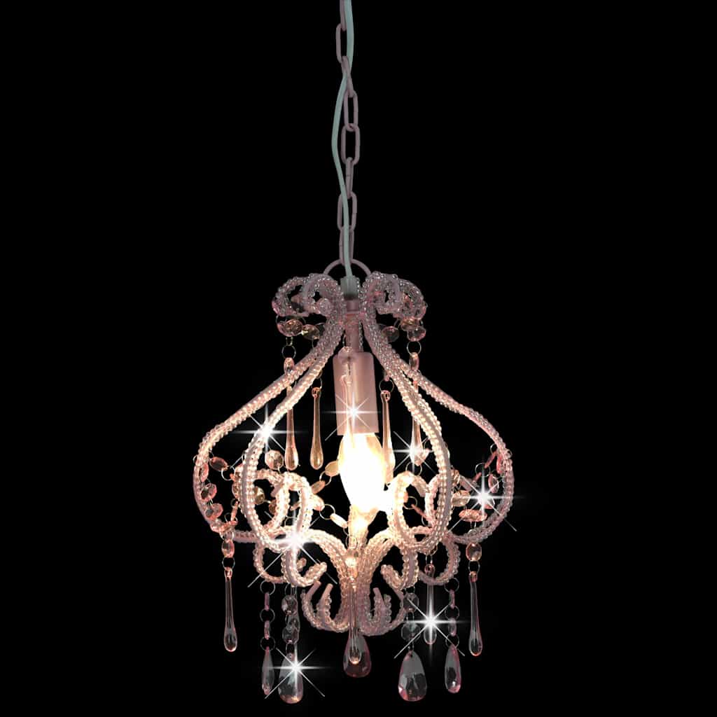 281595 vidaXL Ceiling Lamp with Beads Pink Round E14