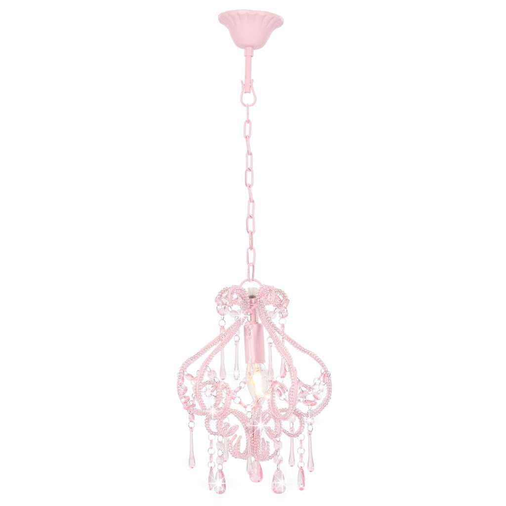 281595 vidaXL Ceiling Lamp with Beads Pink Round E14