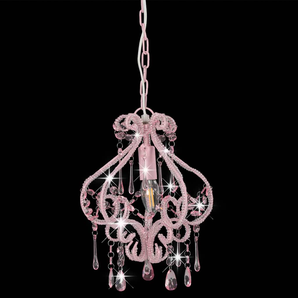 281595 vidaXL Ceiling Lamp with Beads Pink Round E14