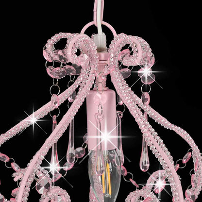 281595 vidaXL Ceiling Lamp with Beads Pink Round E14