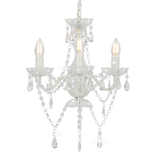281596 vidaXL Chandelier with Beads White Round 3 x E14