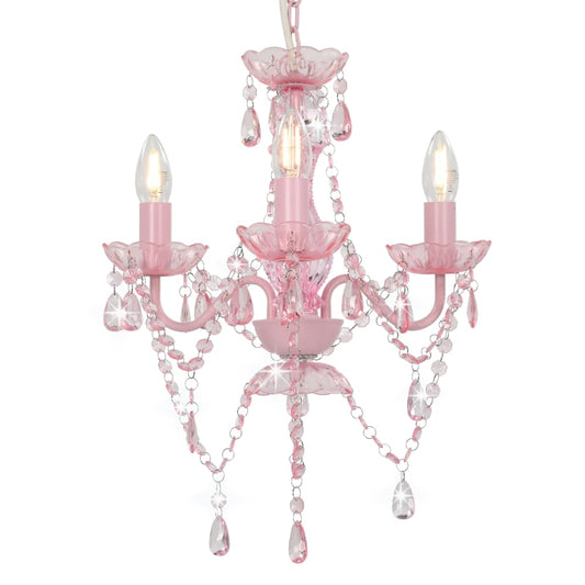 281598 vidaXL Chandelier with Beads Pink Round 3 x E14