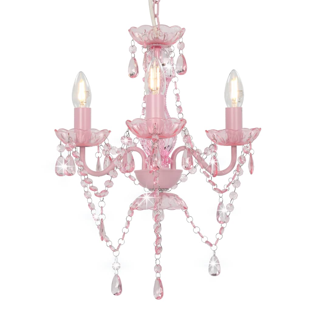 281598 vidaXL Chandelier with Beads Pink Round 3 x E14