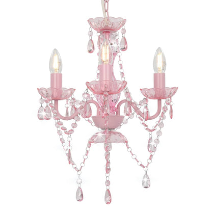 281598 vidaXL Chandelier with Beads Pink Round 3 x E14