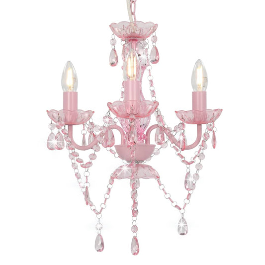 281598 vidaXL Chandelier with Beads Pink Round 3 x E14