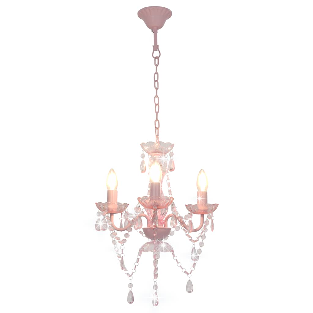 281598 vidaXL Chandelier with Beads Pink Round 3 x E14