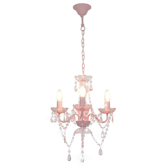 281598 vidaXL Chandelier with Beads Pink Round 3 x E14