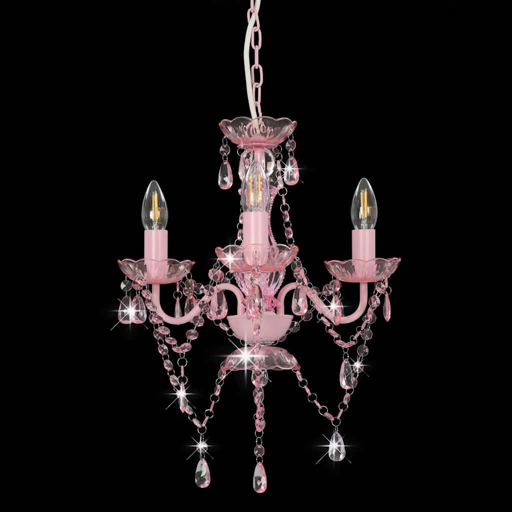281598 vidaXL Chandelier with Beads Pink Round 3 x E14