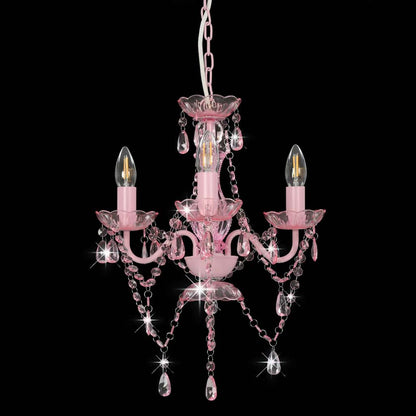 281598 vidaXL Chandelier with Beads Pink Round 3 x E14