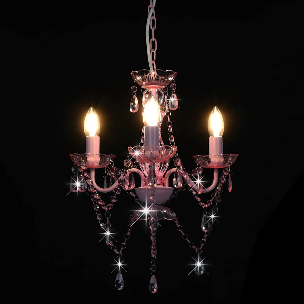 281598 vidaXL Chandelier with Beads Pink Round 3 x E14