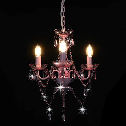281598 vidaXL Chandelier with Beads Pink Round 3 x E14