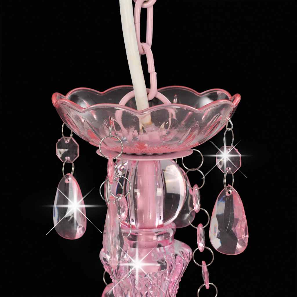 281598 vidaXL Chandelier with Beads Pink Round 3 x E14