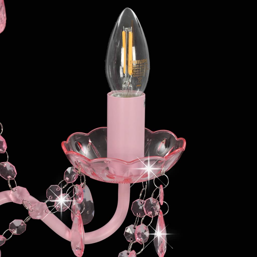 281598 vidaXL Chandelier with Beads Pink Round 3 x E14