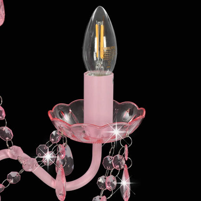 281598 vidaXL Chandelier with Beads Pink Round 3 x E14