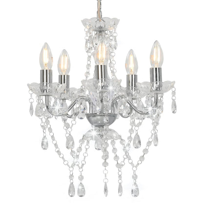 vidaXL Chandelier with Crystal Beads Silver Round 5 x E14