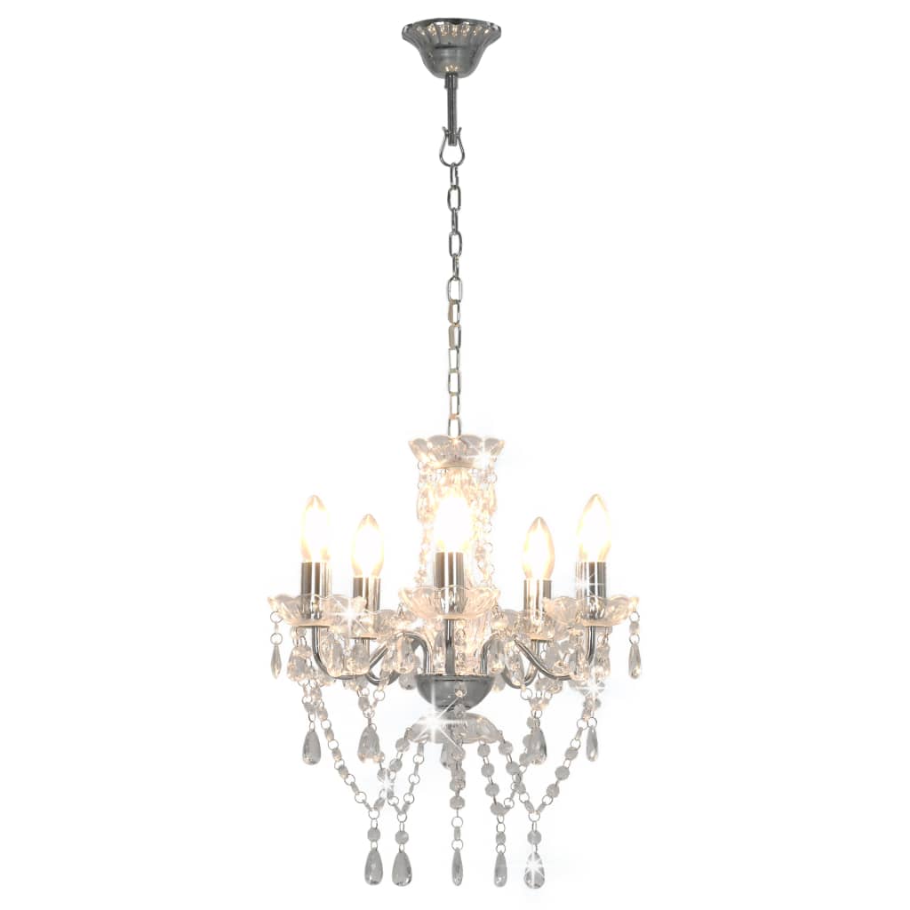 vidaXL Chandelier with Crystal Beads Silver Round 5 x E14