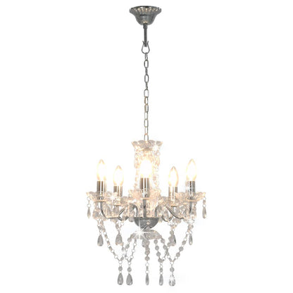 vidaXL Chandelier with Crystal Beads Silver Round 5 x E14
