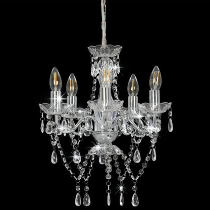 vidaXL Chandelier with Crystal Beads Silver Round 5 x E14