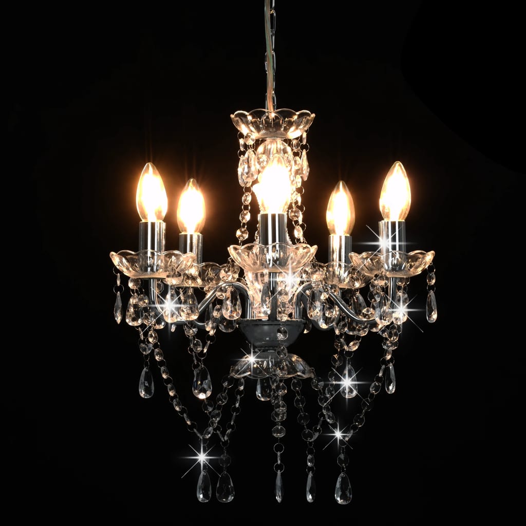 vidaXL Chandelier with Crystal Beads Silver Round 5 x E14