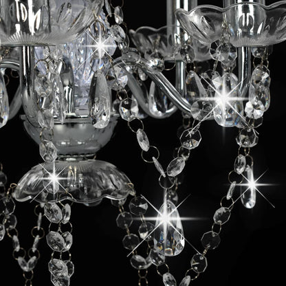 vidaXL Chandelier with Crystal Beads Silver Round 5 x E14