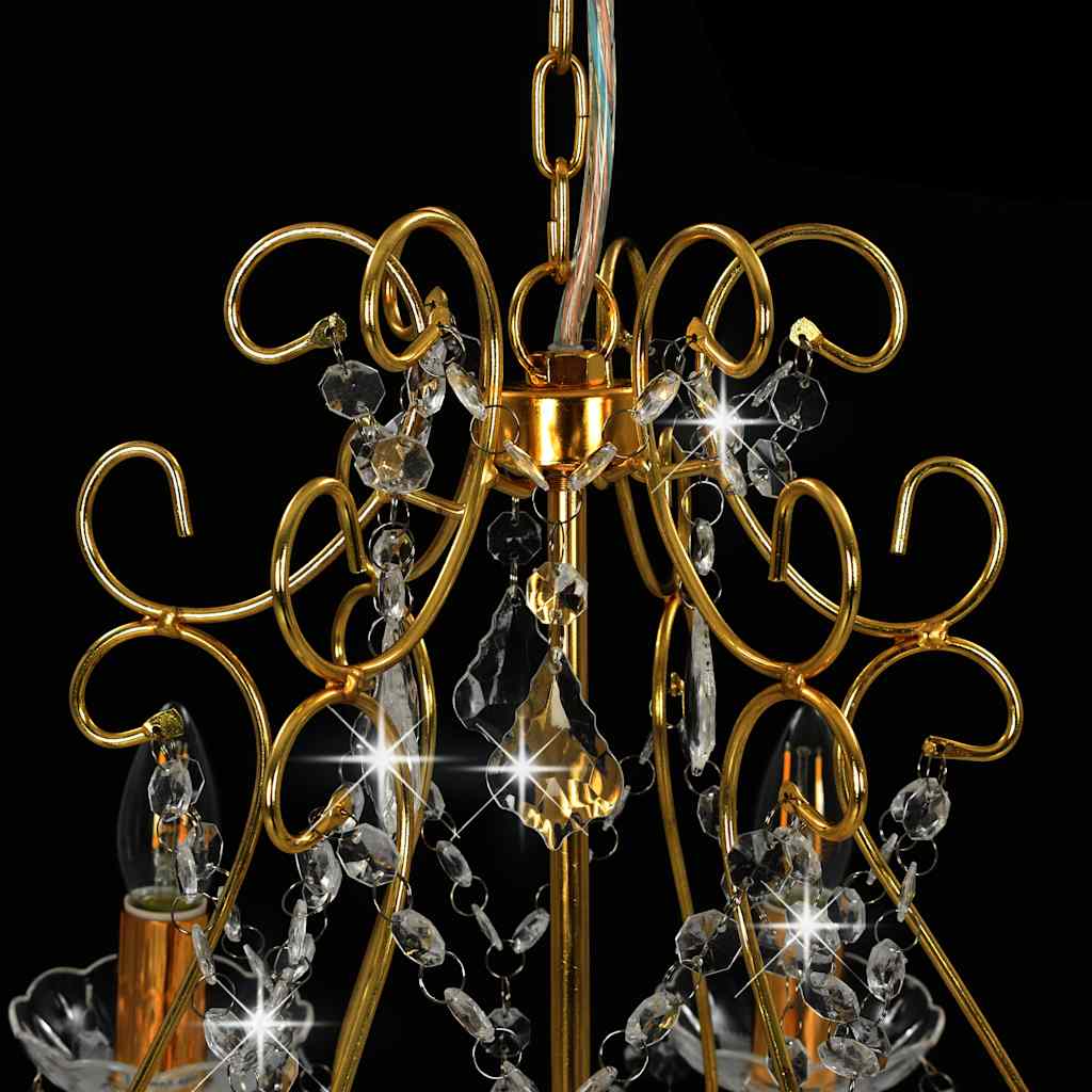 281603 vidaXL Chandelier with Crystal Beads Golden Round 6 x E14