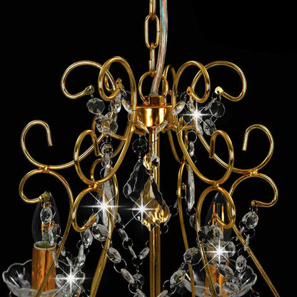 281603 vidaXL Chandelier with Crystal Beads Golden Round 6 x E14