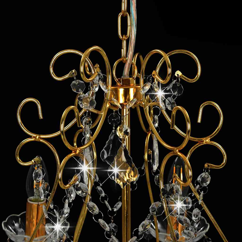 281603 vidaXL Chandelier with Crystal Beads Golden Round 6 x E14