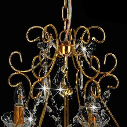 281603 vidaXL Chandelier with Crystal Beads Golden Round 6 x E14