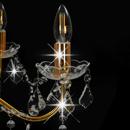 281603 vidaXL Chandelier with Crystal Beads Golden Round 6 x E14