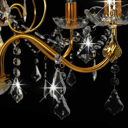 281603 vidaXL Chandelier with Crystal Beads Golden Round 6 x E14