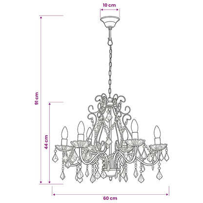 vidaXL Chandelier with Crystal Beads Golden Round 6 x E14