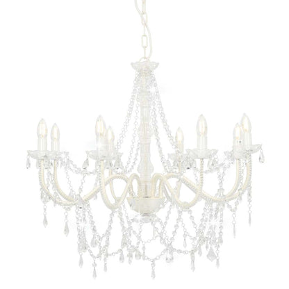 vidaXL Chandelier with Beads White 8 x E14 Bulbs