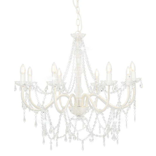 vidaXL Chandelier with Beads White 8 x E14 Bulbs