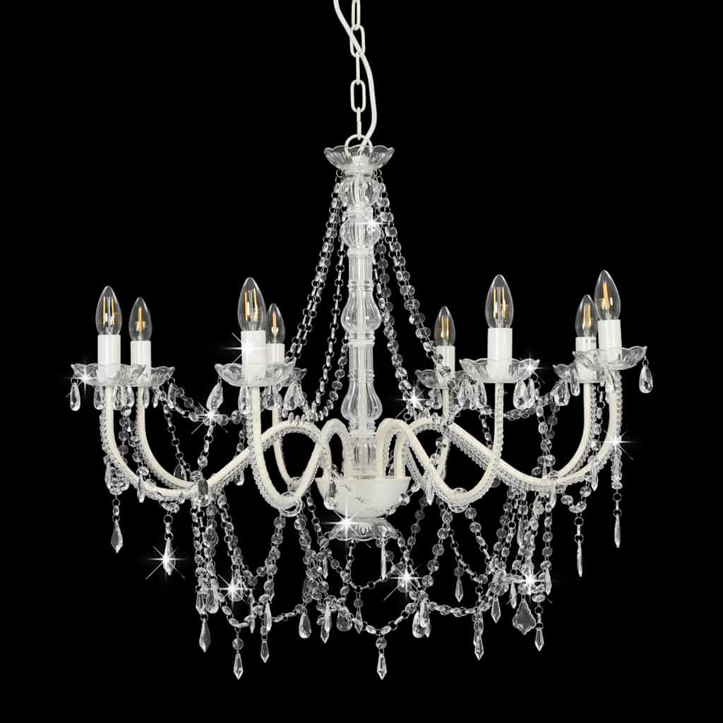 vidaXL Chandelier with Beads White 8 x E14 Bulbs