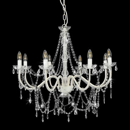 vidaXL Chandelier with Beads White 8 x E14 Bulbs