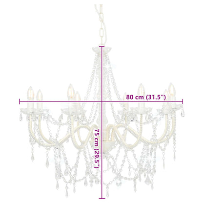 vidaXL Chandelier with Beads White 8 x E14 Bulbs