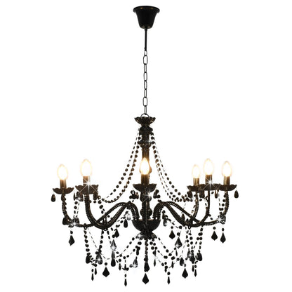 vidaXL Chandelier with Beads Black 8 x E14 Bulbs
